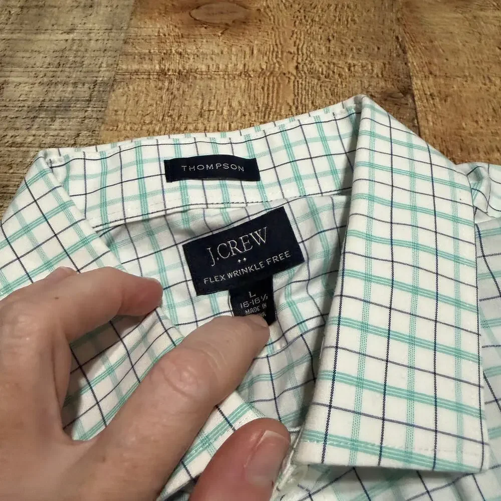 J. Crew White Plaid Thompson Button Down Shirt Sz L Preppy Classic Minimalist